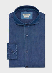Chemise sport Slim en coton denim uni bleu jeans