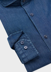 Chemise Sport Slim En Coton Uni Bleu Jeans