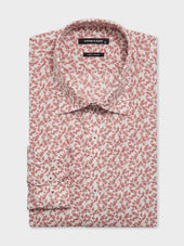 Chemise slim en popeline de coton à motif fleuri terracotta