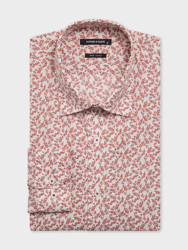 Chemise slim en popeline de coton à motif fleuri terracotta
