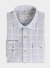 Chemise regular en popeline de coton bleu à carreaux