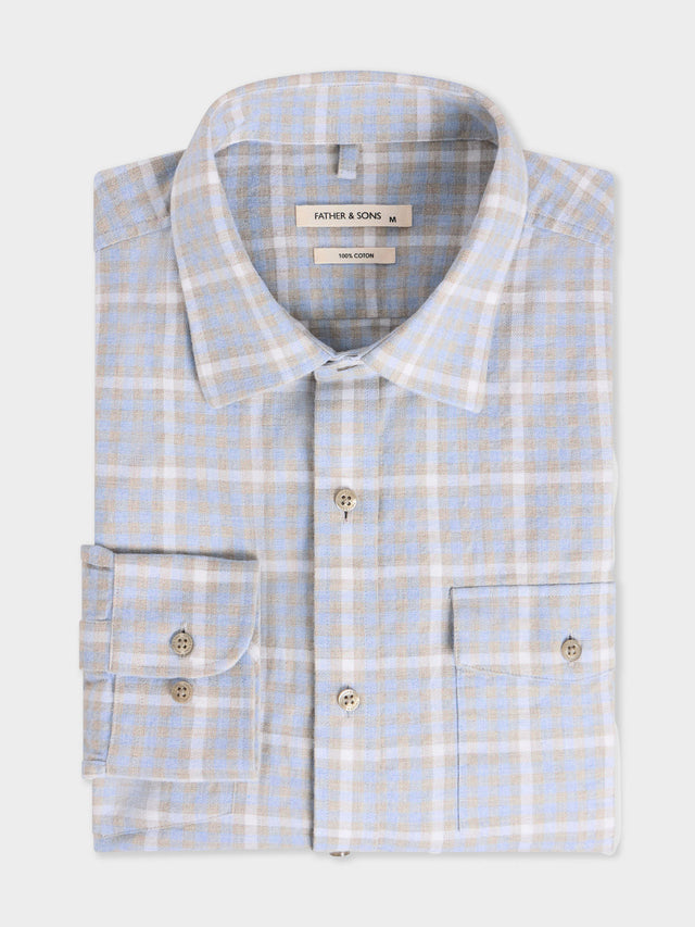 Chemise regular en popeline de coton bleu à carreaux
