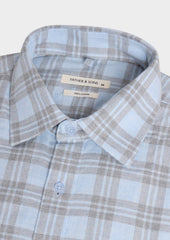 Chemise Regular En Popeline De Coton Bleu Ciel Carreaux