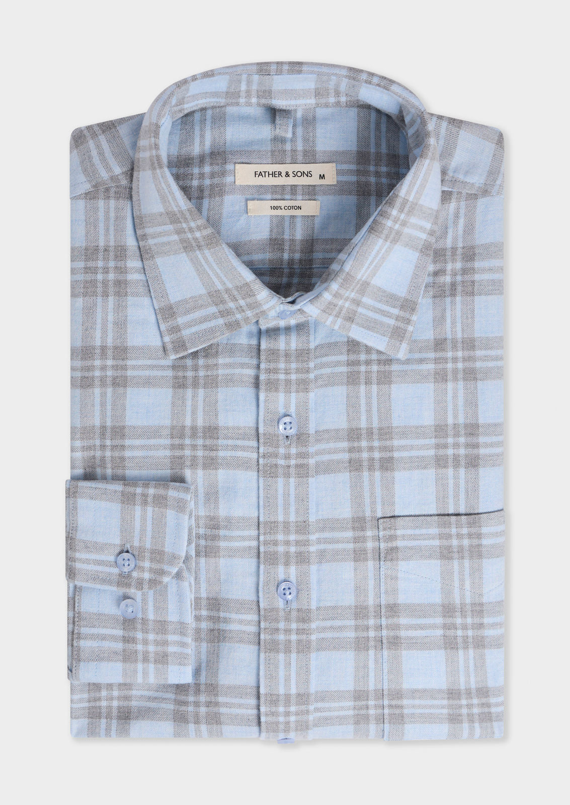 Chemise Regular En Popeline De Coton Bleu Ciel Carreaux