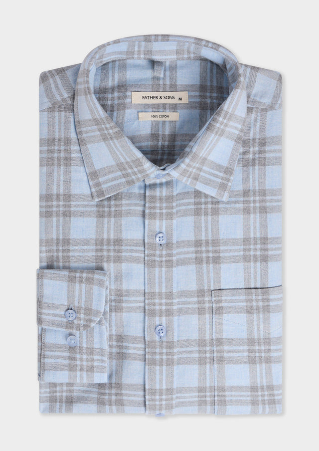Chemise regular en popeline de coton bleu ciel à carreaux