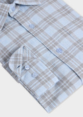 Chemise Regular En Popeline De Coton Bleu Ciel Carreaux