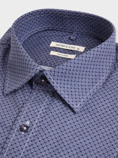 Chemise Regular En Popeline De Coton Bleu Indigo Motif