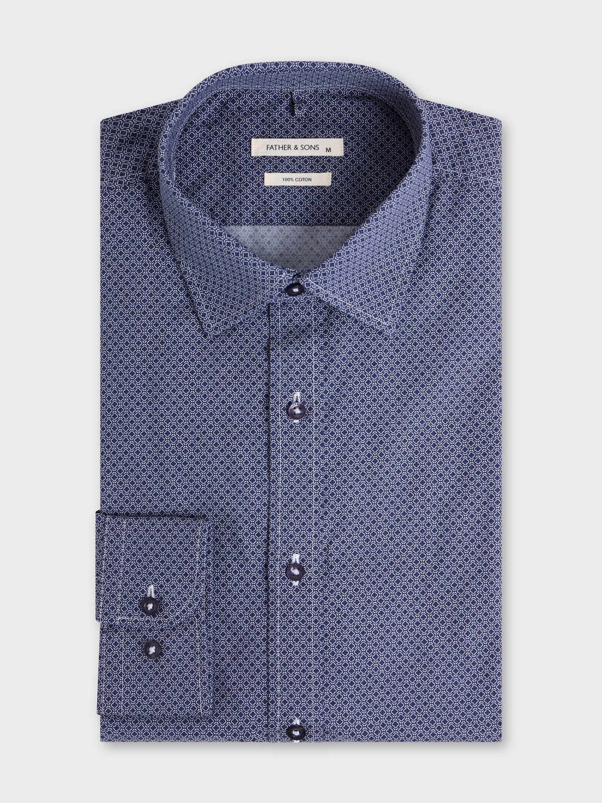 Chemise Regular En Popeline De Coton Bleu Indigo Motif