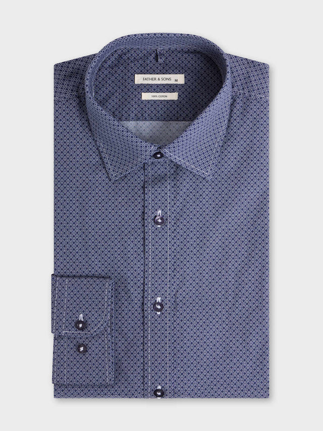 Chemise regular en popeline de coton bleu indigo à motif