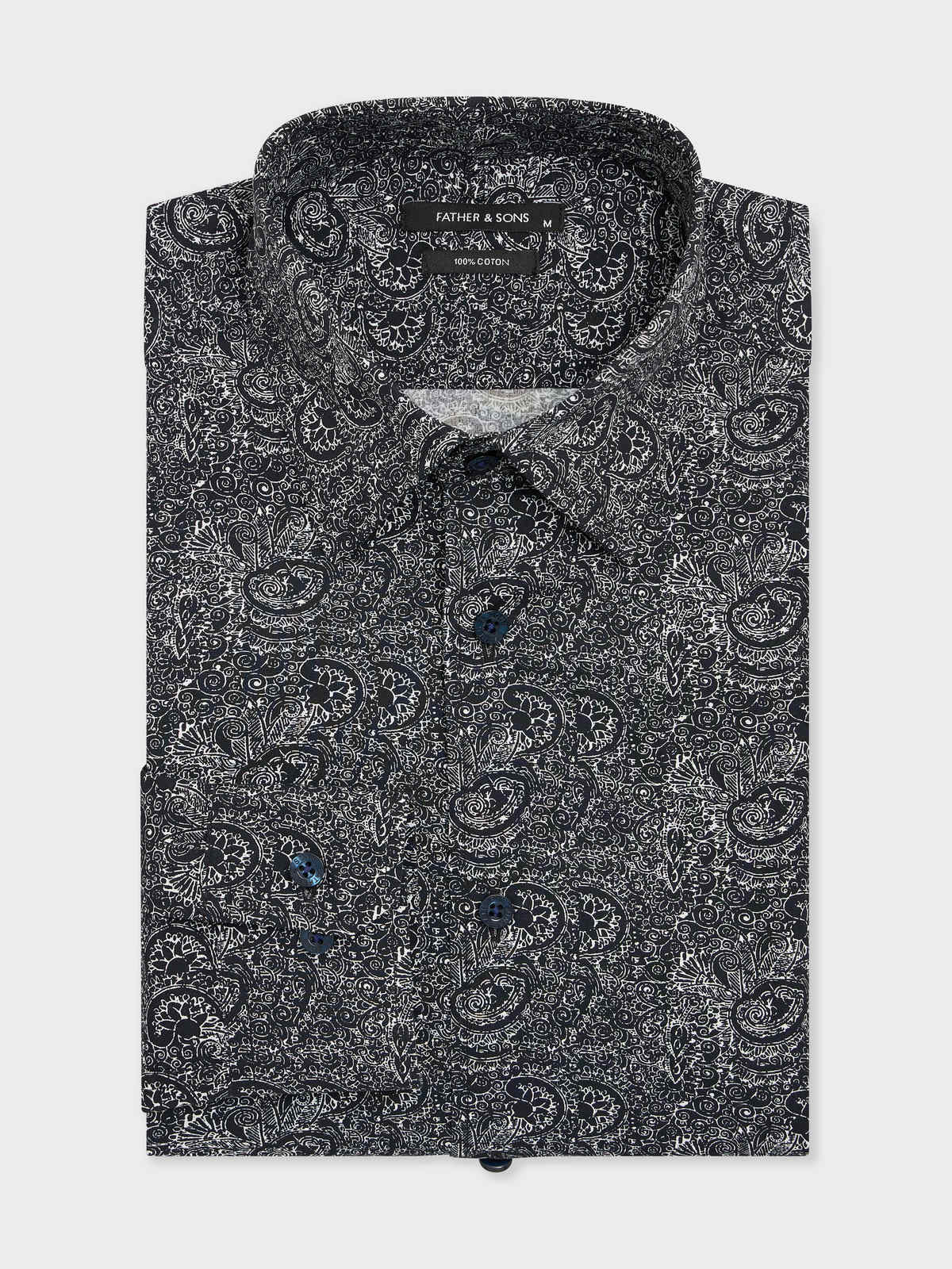 Chemise Regular En Popeline De Coton Bleu Marine Motif Cachemire