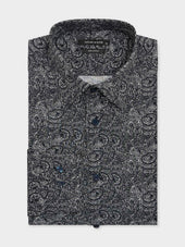 Chemise regular en popeline de coton bleu marine à motif cachemire