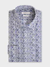 Chemise regular en popeline de coton à motif fleuri bleu