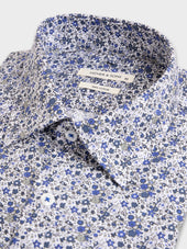 Chemise Regular En Popeline De Coton Motif Fleuri Bleu