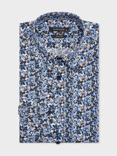 Chemise regular en popeline de coton bleu indigo à motif fleuri