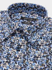 Chemise Regular En Popeline De Coton Bleu Indigo Motif Fleuri