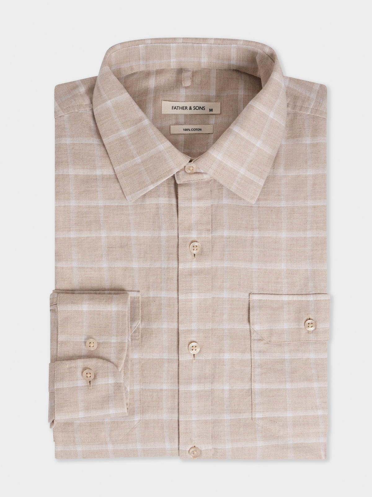 Chemise Regular En Popeline De Coton Beige Carreaux