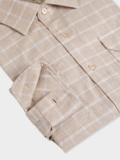 Chemise Regular En Popeline De Coton Beige Carreaux