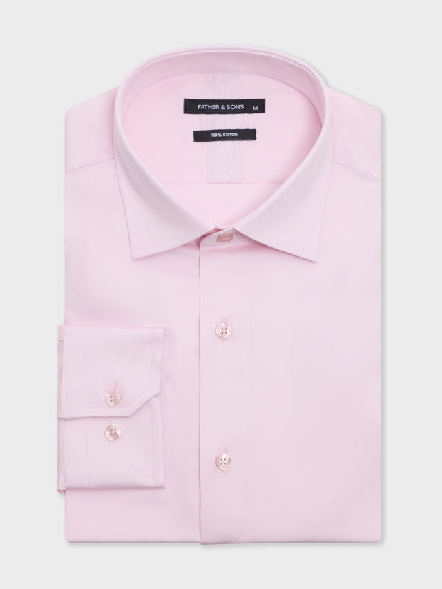 Chemise slim en satin de coton rose