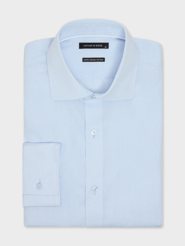 Chemise non-iron et anti-tâche slim en popeline de coton bleu ciel à carreaux