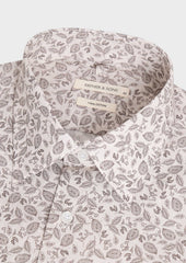 Chemise Slim En Popeline De Coton Beige Motif Fleuri