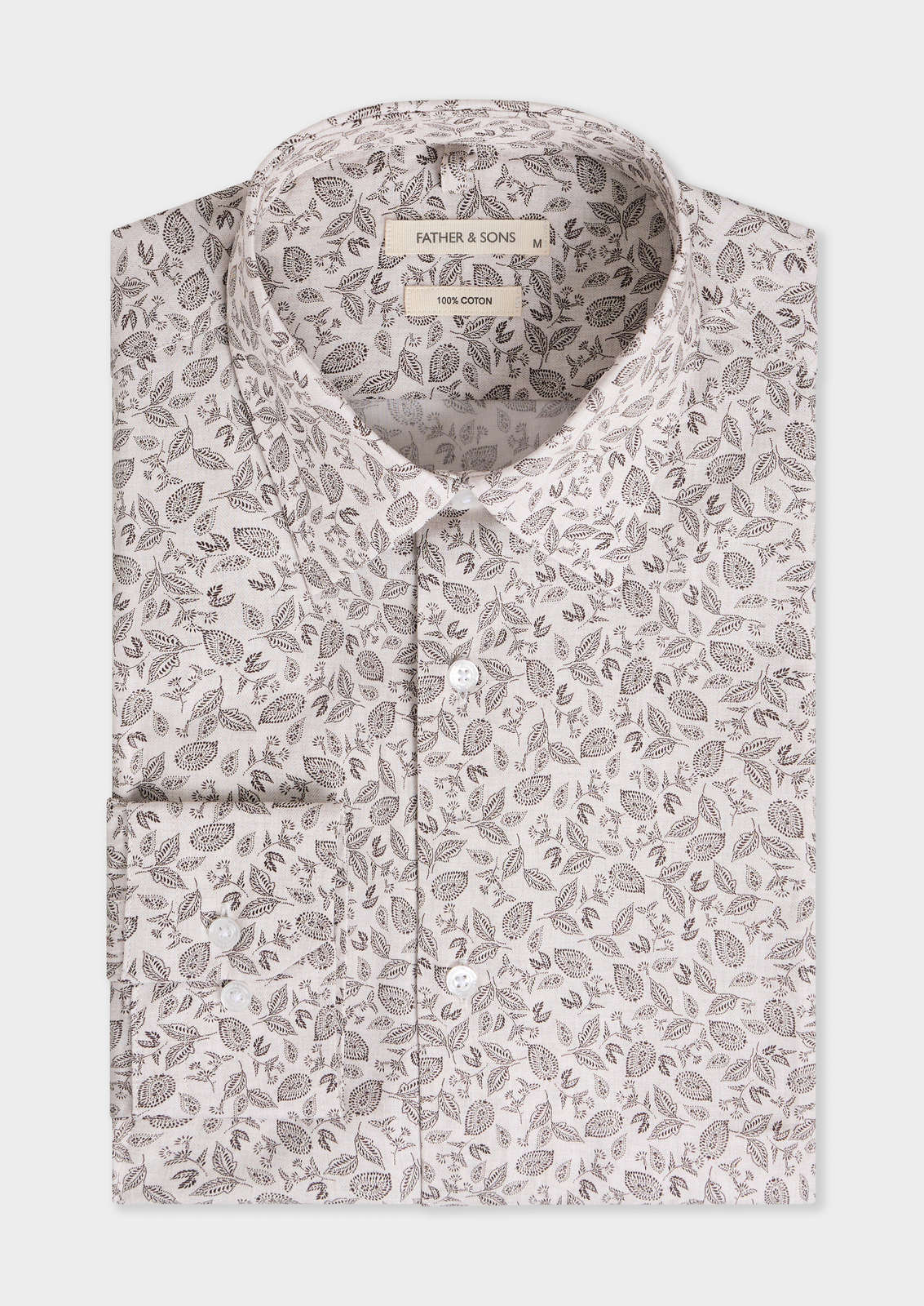 Chemise Slim En Popeline De Coton Beige Motif Fleuri