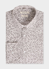 Chemise slim en popeline de coton beige à motif fleuri