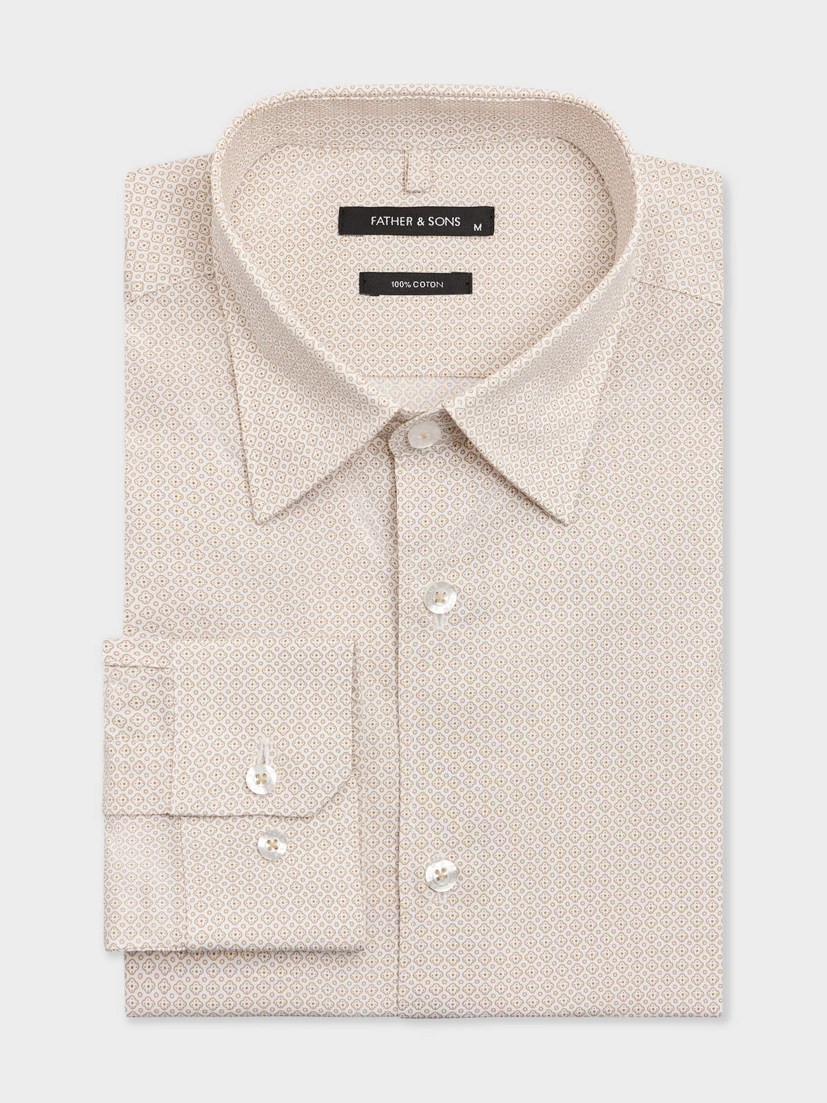 Chemise Slim En Popeline De Coton Beige Motif