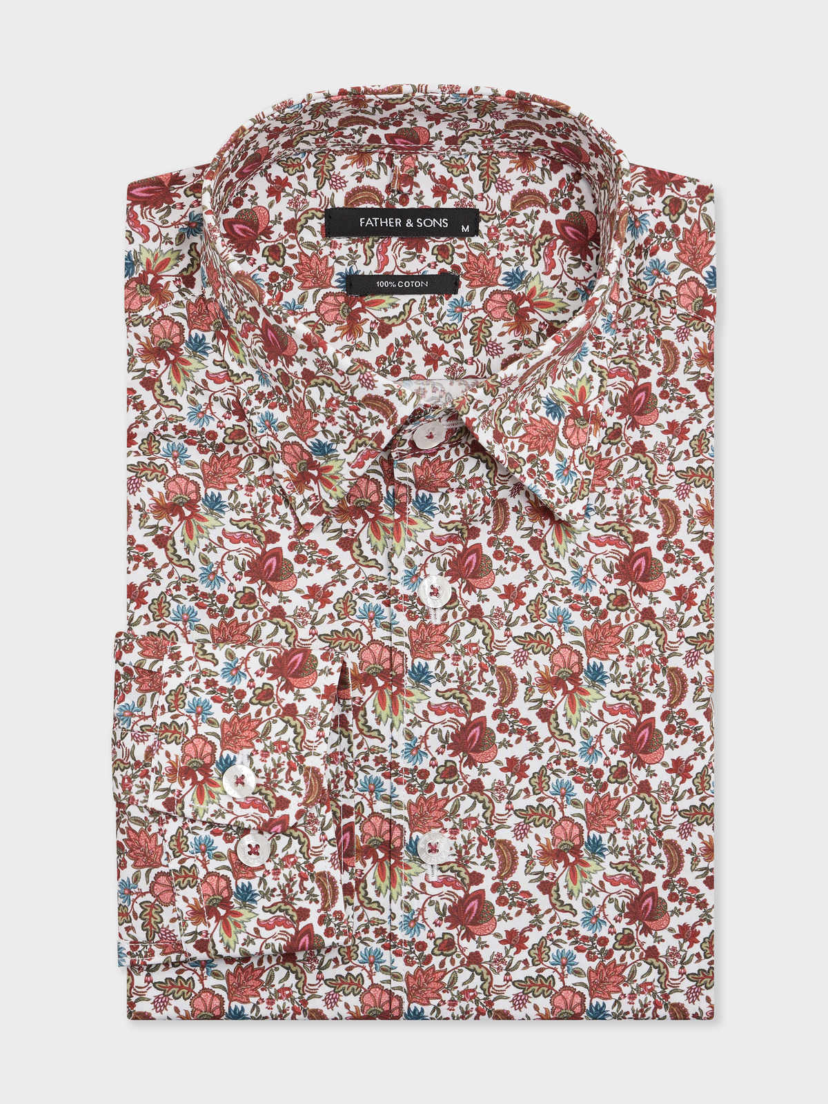 Chemise Slim En Popeline De Coton Motif Fleuri Bordeaux