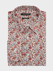 Chemise slim en popeline de coton à motif fleuri bordeaux