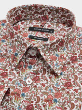 Chemise Slim En Popeline De Coton Motif Fleuri Bordeaux
