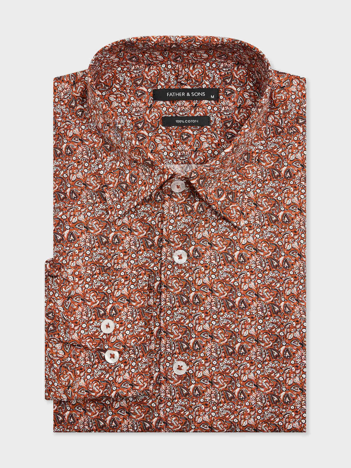 Chemise Slim En Popeline De Coton Rouge Motif Cachemire