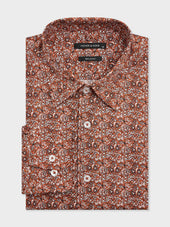 Chemise slim en popeline de coton rouge à motif cachemire