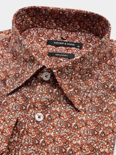 Chemise Slim En Popeline De Coton Rouge Motif Cachemire