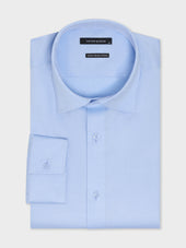 Chemise non-iron slim en coton stretch façonné bleu