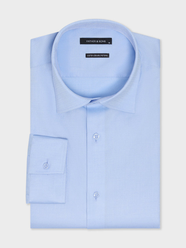 Chemise non-iron slim en coton stretch façonné bleu