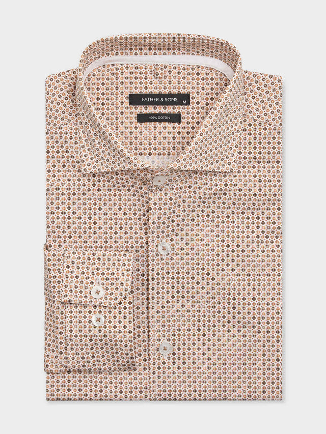 Chemise slim en popeline de coton à motif marron