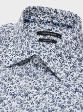 Chemise Slim En Popeline De Coton Motif Fleuri Bleu