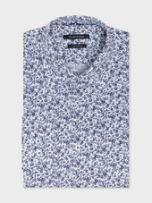 Chemise slim en popeline de coton à motif fleuri bleu