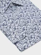 Chemise Slim En Popeline De Coton Motif Fleuri Bleu