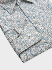 Chemise Slim En Popeline De Coton Bleu Motif Fleuri