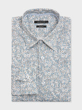 Chemise slim en popeline de coton bleu à motif fleuri