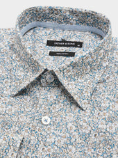 Chemise Slim En Popeline De Coton Bleu Motif Fleuri