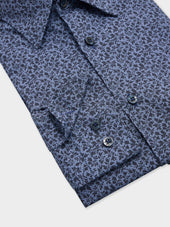 Chemise Slim En Popeline De Coton Bleu Indigo Motif Fleuri
