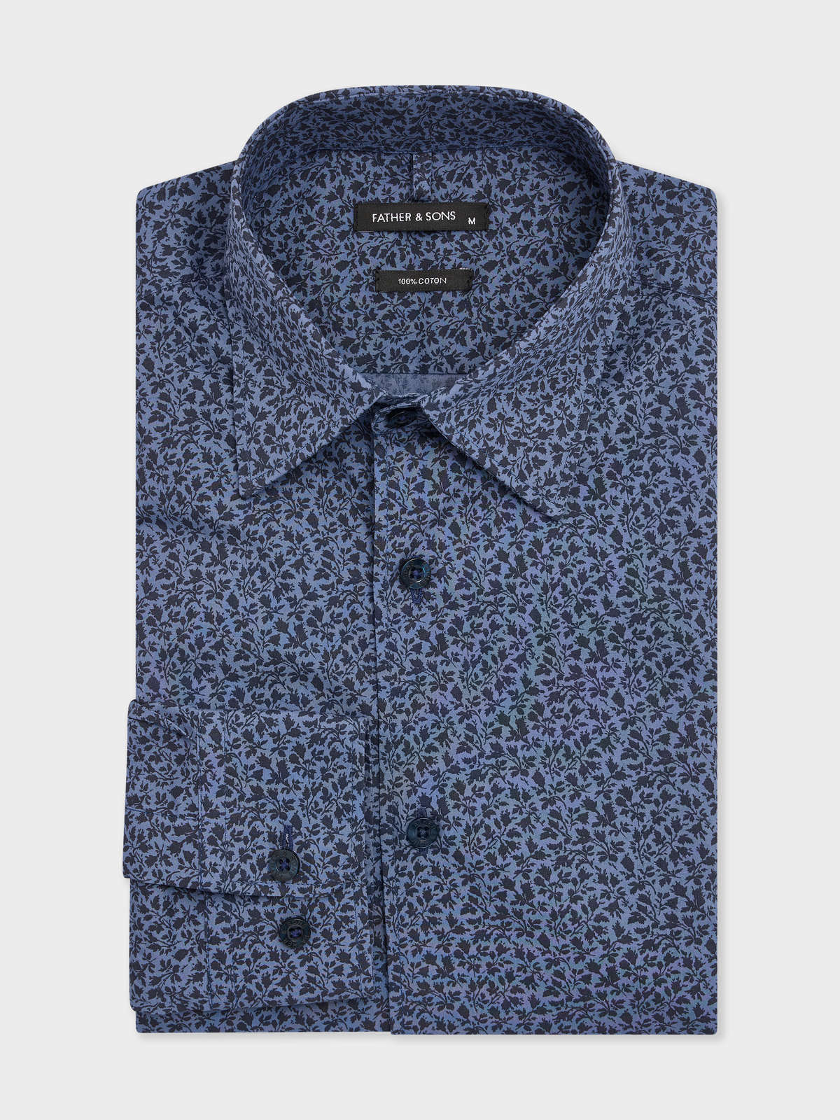 Chemise Slim En Popeline De Coton Bleu Indigo Motif Fleuri