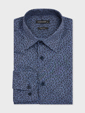 Chemise slim en popeline de coton bleu indigo à motif fleuri
