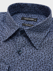 Chemise Slim En Popeline De Coton Bleu Indigo Motif Fleuri