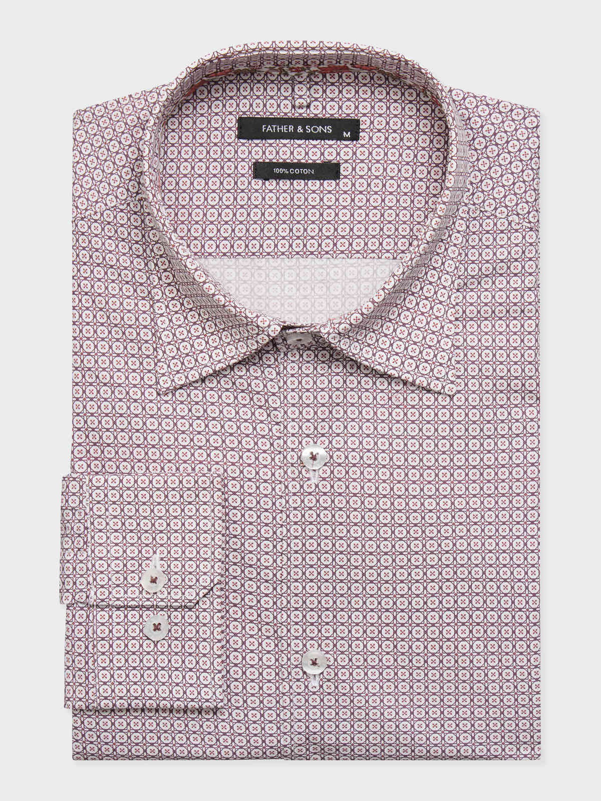 Chemise Slim En Popeline De Coton Motif Bordeaux