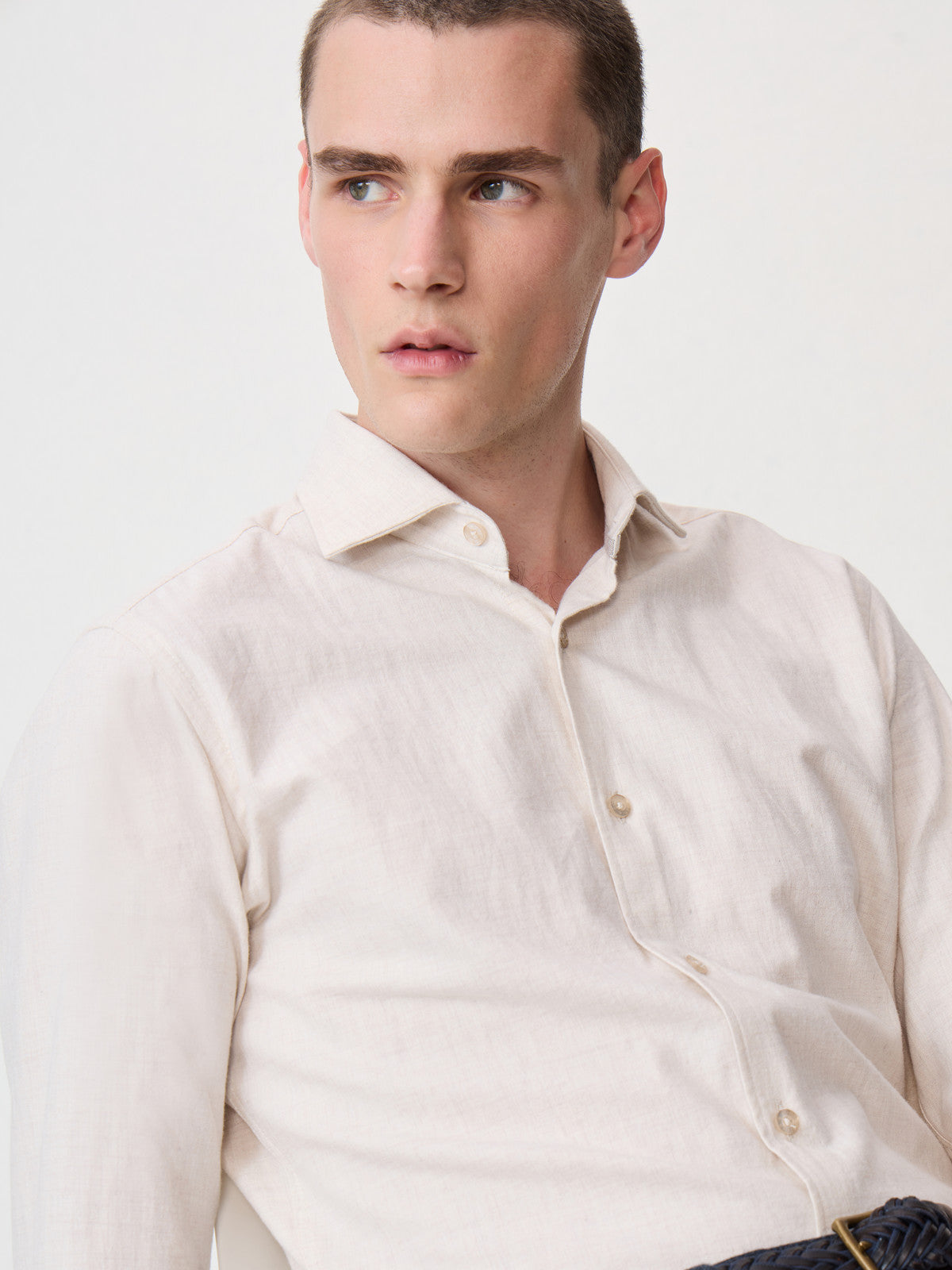 Chemise Slim En Coton Chevron Beige