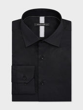 Chemise slim en satin de coton stretch noir