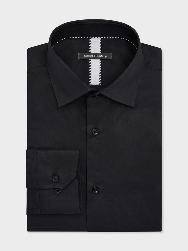 Chemise slim en satin de coton stretch noir